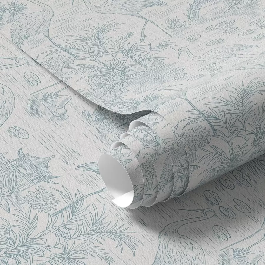 Fototapetes Āzijas ainava ar dzērvēm, tiltiem un lotosiem a00405