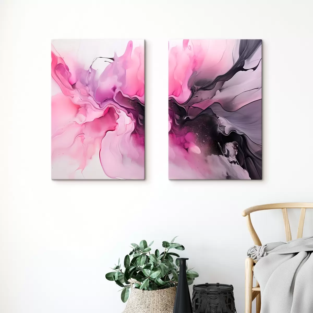 Glezna Sārti, violeti un melni abstraktie virpuļi saplūst kopā plūstošā, organiskā kompozīcijā, radot kustības sajūtu  m00532