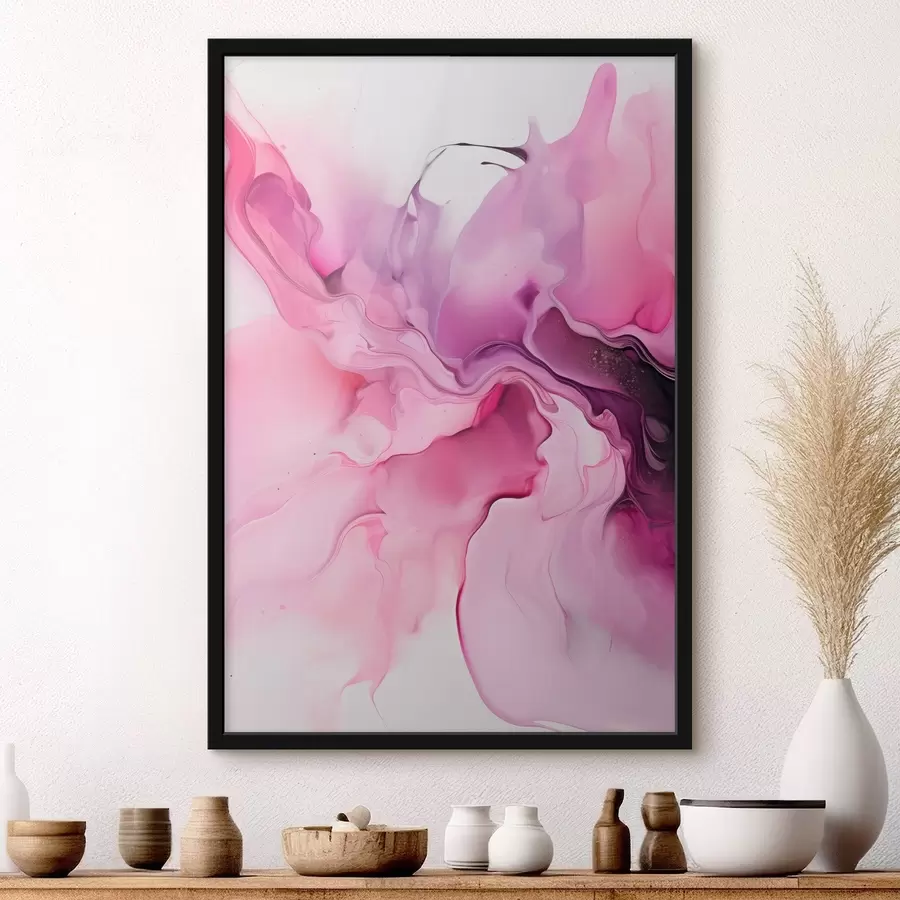 Fototapetes Sārti, violeti un melni abstraktie virpuļi saplūst kopā plūstošā, organiskā kompozīcijā, radot kustības sajūtu f45195