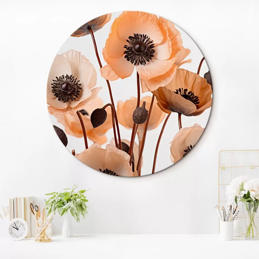 Glezna Oranžās magones, kaltēti ziedi uz gaiša fona, maigs apgaismojums, maigi ziedlapiņas, ziedu kompozīcija r45168