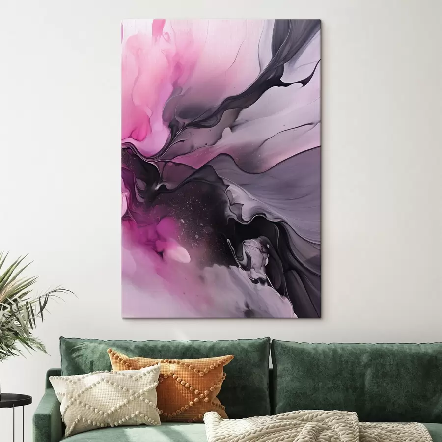 Glezna Sārti, violeti un melni abstraktie virpuļi saplūst kopā plūstošā, organiskā kompozīcijā, radot kustības sajūtu s45196