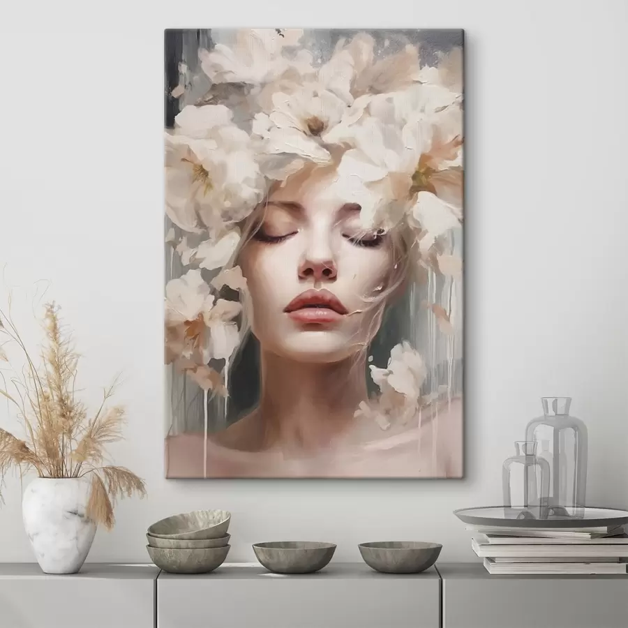 Glezna Sievietes portrets ar baltiem ziediem s45218