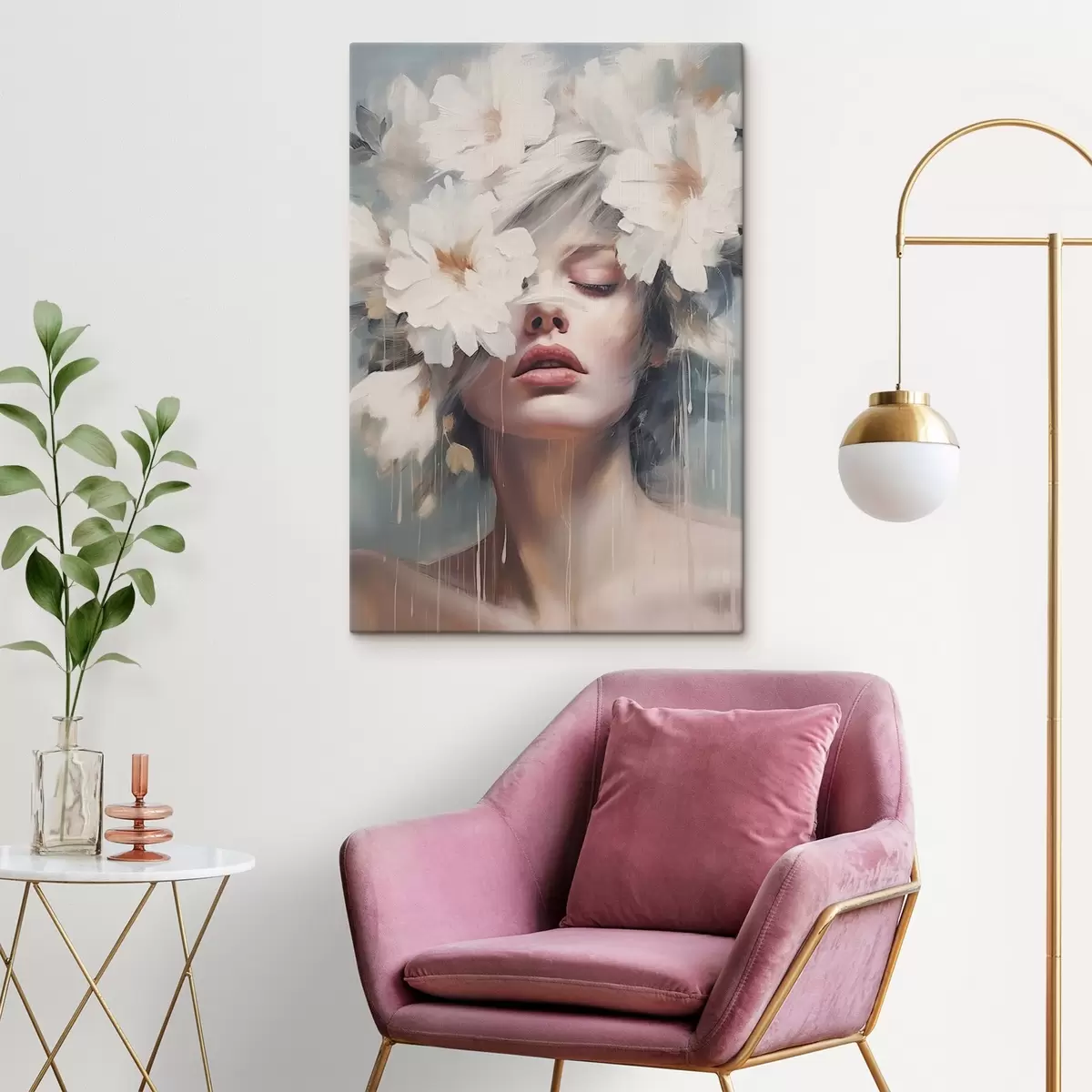 Glezna Sievietes portrets ar baltiem ziediem s45219