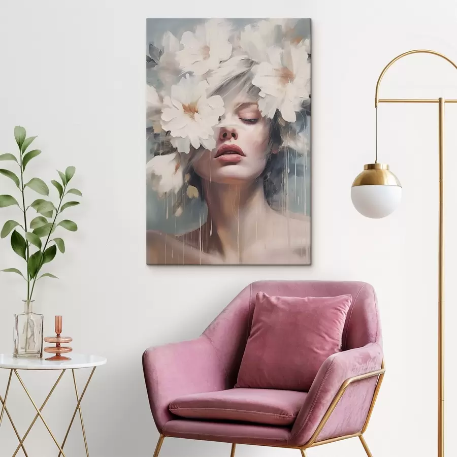 Glezna Sievietes portrets ar baltiem ziediem s45219