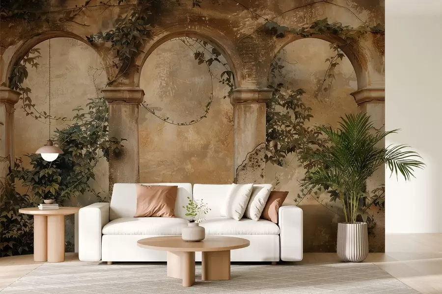 Fototapetes tonētas retro arkas ar efeju w04304
