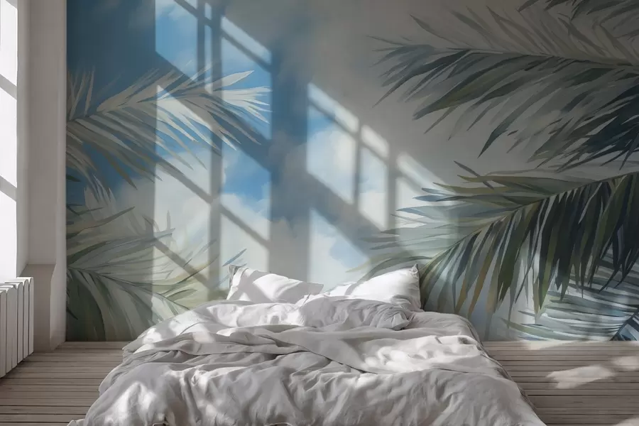 Fototapetes Palmu lapas pret debesīm w04361