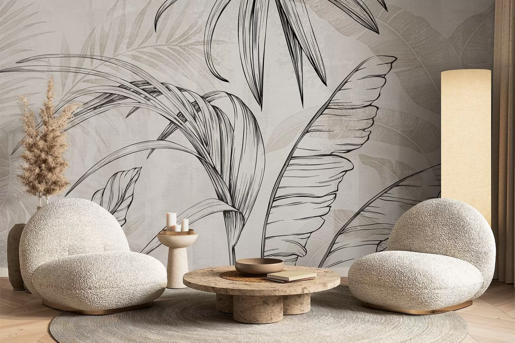 Fototapetes Lapas uz fona ar izplūšanas imitāciju un tekstūru w04362