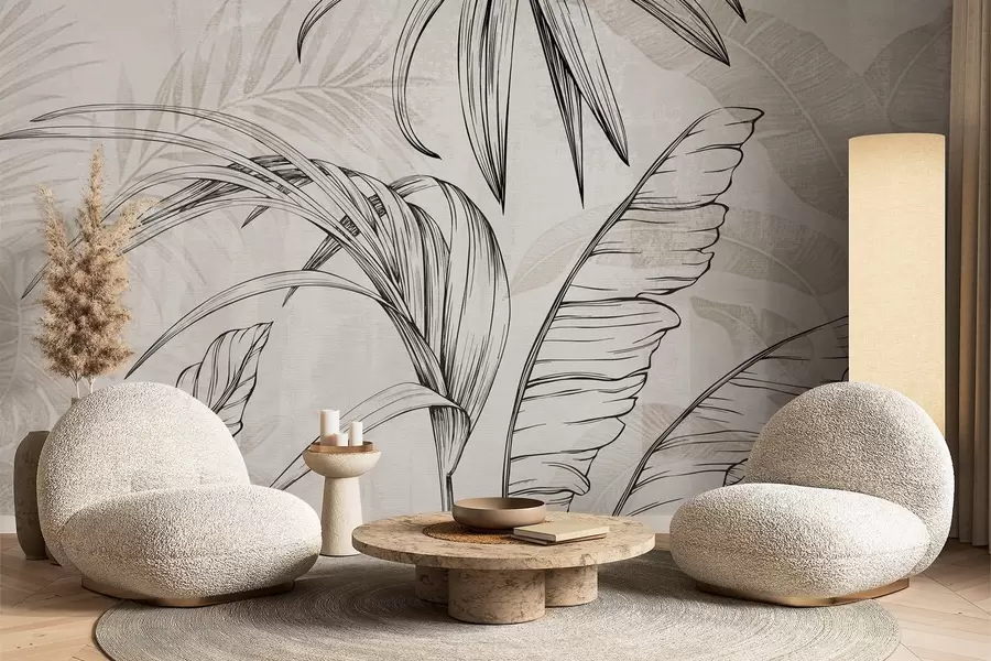 Fototapetes Lapas uz fona ar izplūšanas imitāciju un tekstūru w04362