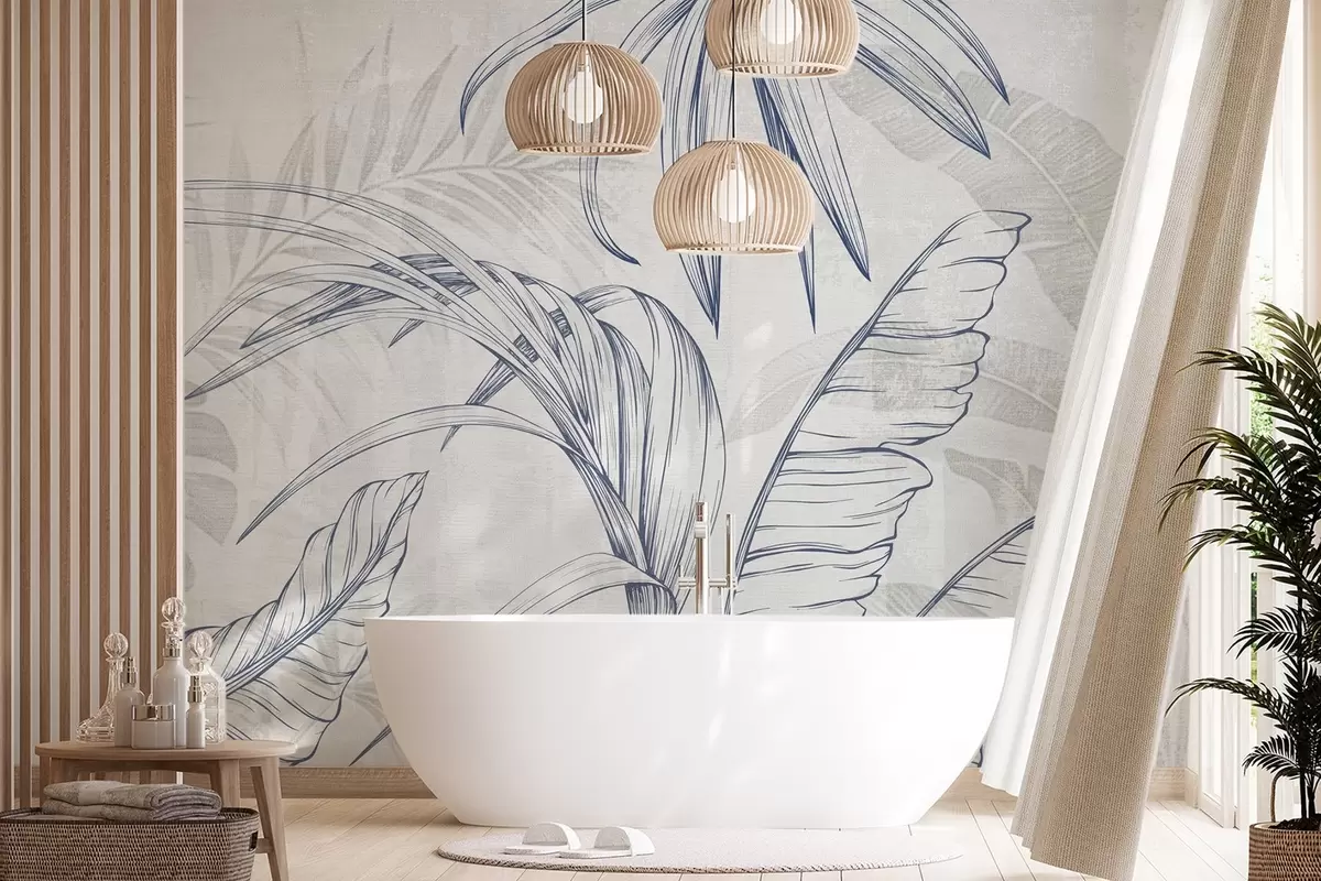 Fototapetes Lapas uz fona ar izplūšanas imitāciju un tekstūru w04362v1