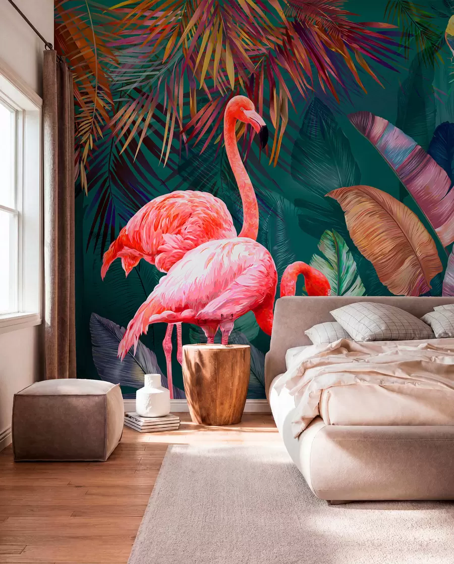 Fototapetes Flamingi krāsainajos tropos u80403