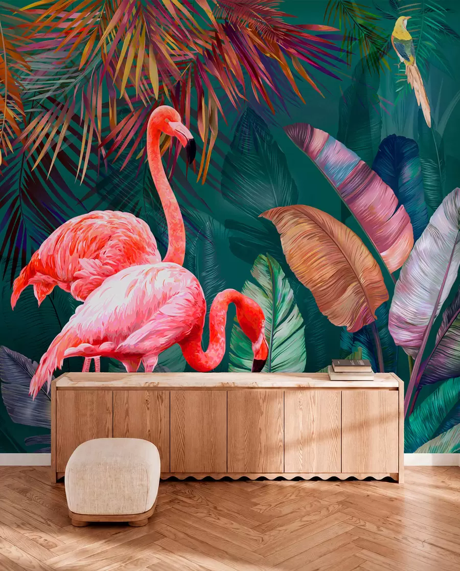 Fototapetes Flamingi krāsainajos tropos u80403