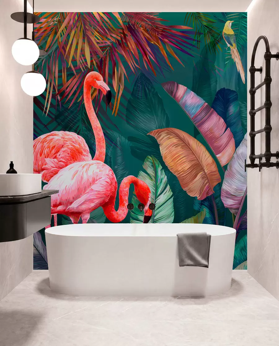 Fototapetes Flamingi krāsainajos tropos u80403