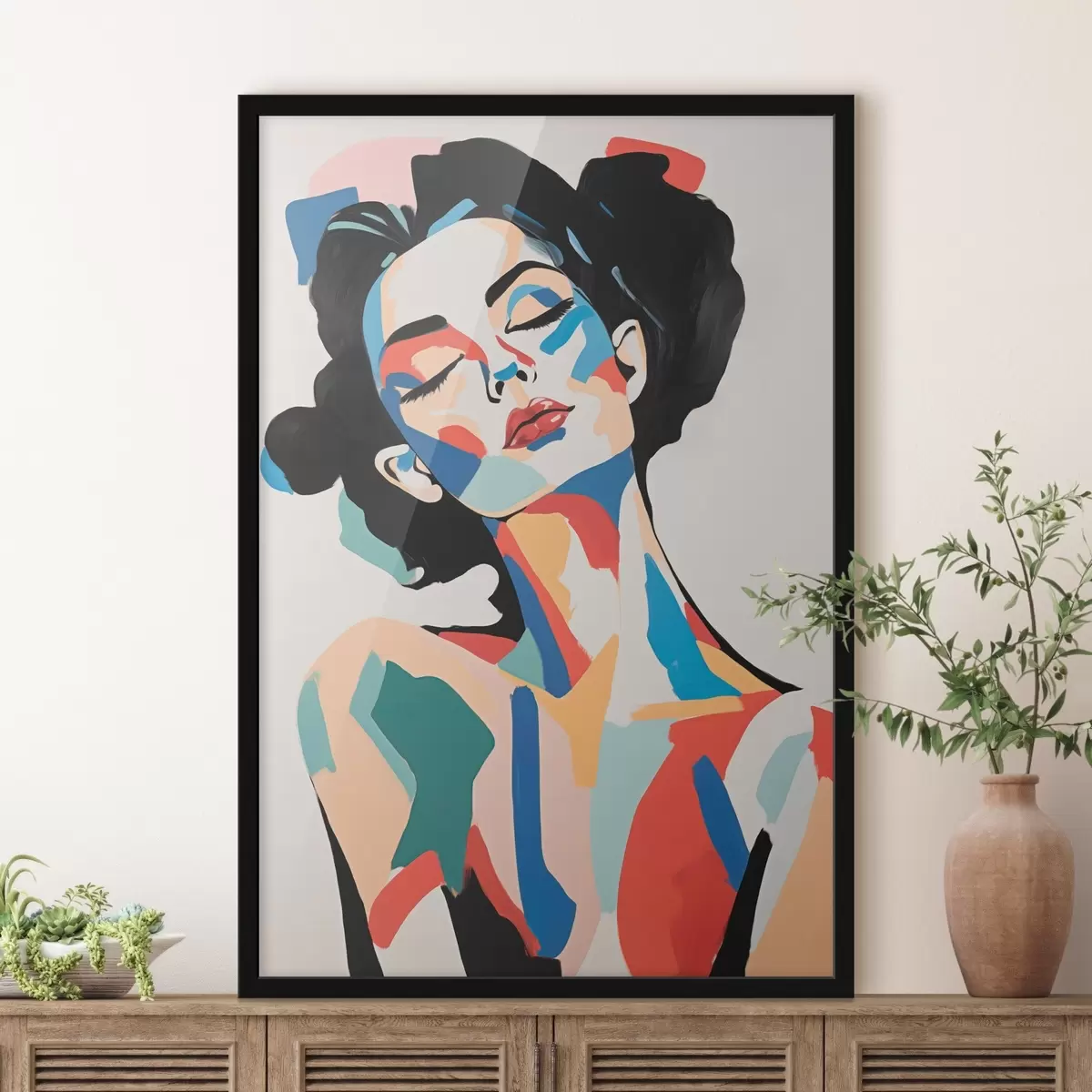 Plakāts Sievietes abstraktais portrets ar otas triepienu imitāciju f45234