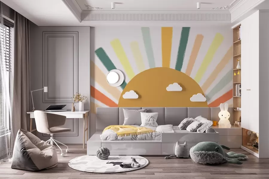 Fototapetes Abstrakta saule ar krāsainiem stariem w04352