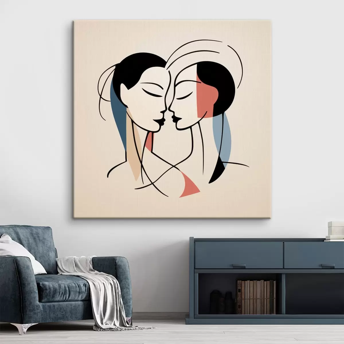 Glezna Divas sejas abstraktā stilā ar krāsainiem elementiem s45037