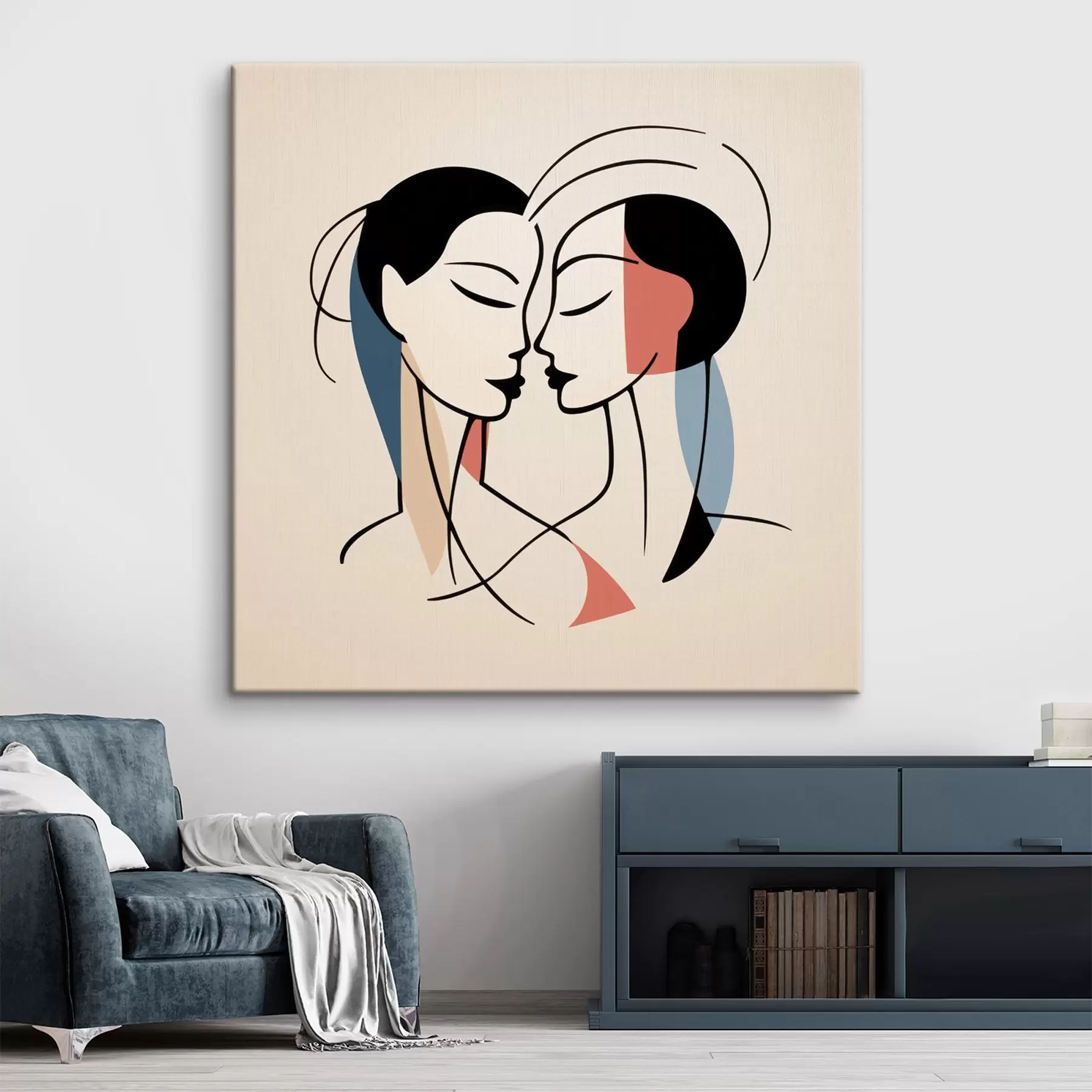 Glezna Divas sejas abstraktā stilā ar krāsainiem elementiem s45037