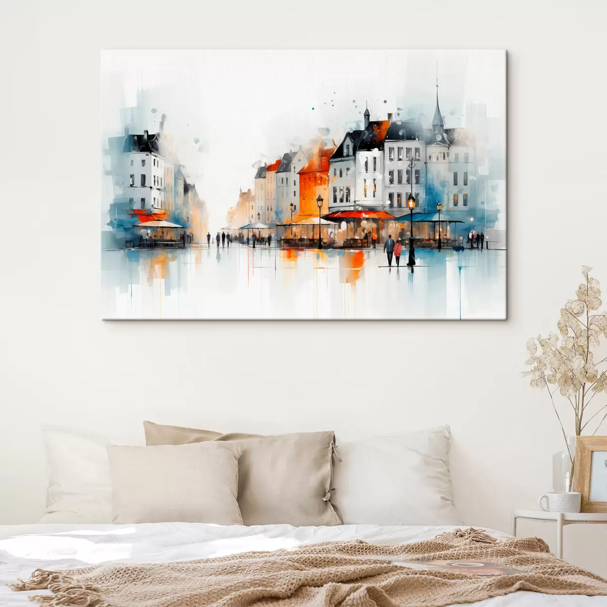 Glezna Ielu aina ar ēkām un cilvēkiem mākslinieciskā stilā s45050