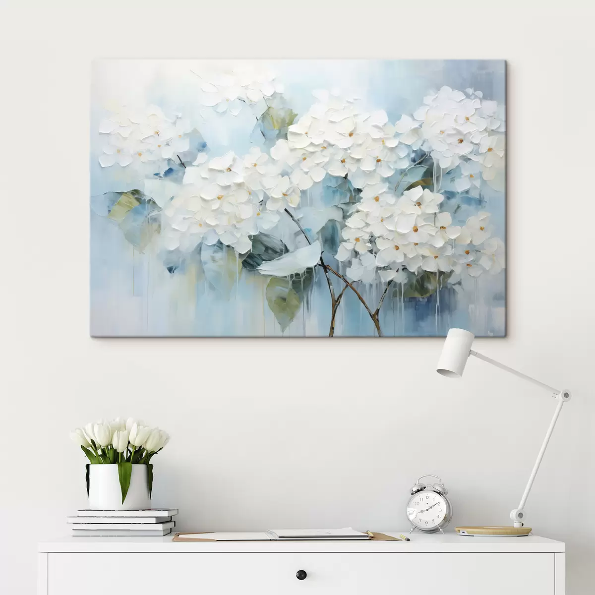Glezna Ziedošas baltas hortenzijas eļļas gleznošanas stilā s45051
