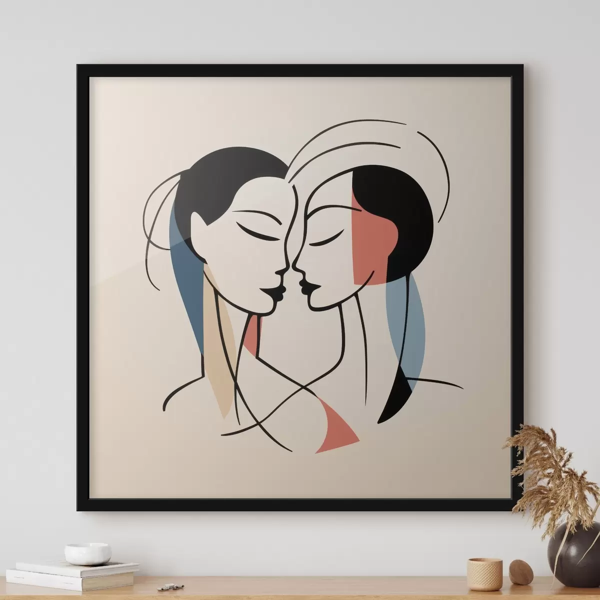 Plakāts Divas sejas abstraktā stilā ar krāsainiem elementiem f45037