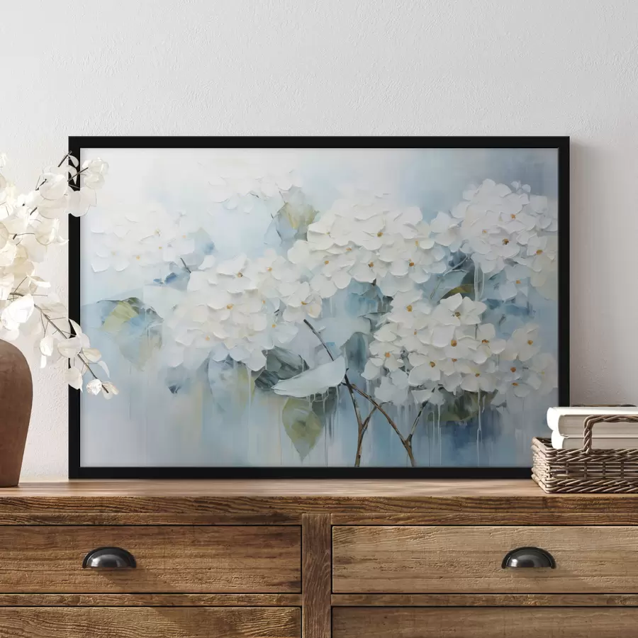 Fototapetes Ziedošas baltas hortenzijas eļļas gleznošanas stilā f45051