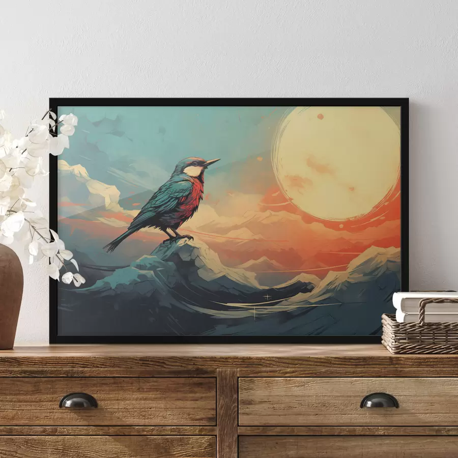 Fototapetes Mākslinieciska ainava ar putnu un dinamiskas debesis f45060