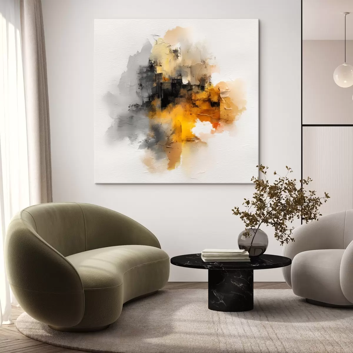 Glezna Abstrakta kompozīcija oranžos un pelēkos toņos ar faktūru s45238