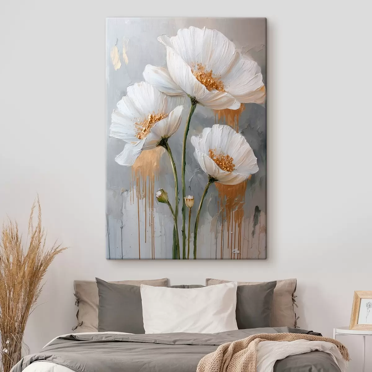 Glezna Baltas margrietiņas: apjoma gleznojums uz zila fona s45240