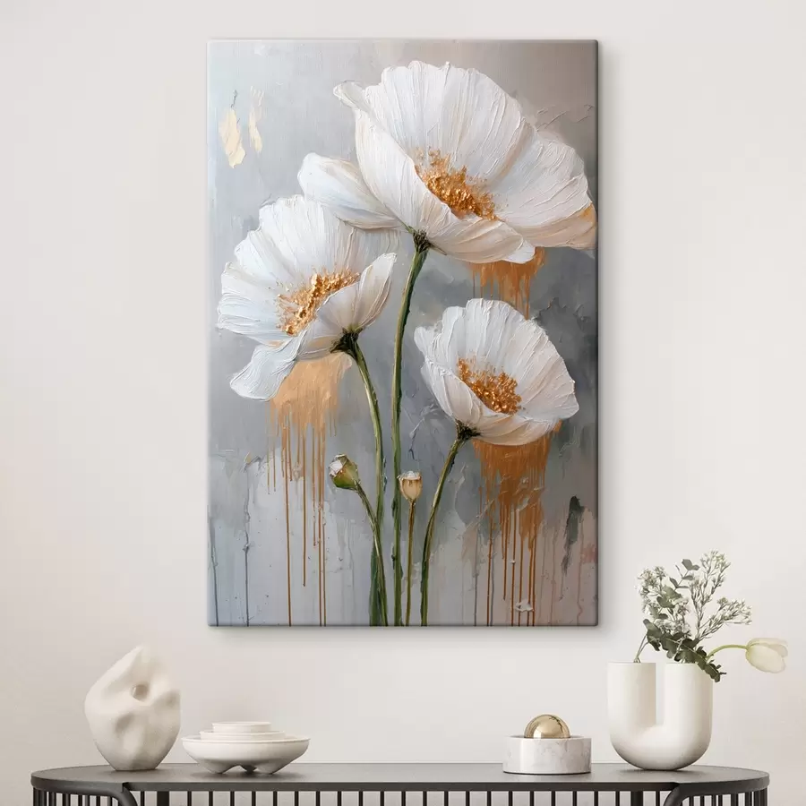 Glezna Baltas margrietiņas: apjoma gleznojums uz zila fona s45240