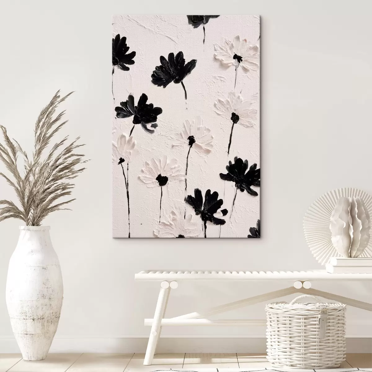 Glezna Volumetriski ziedi: impasto kompozīcija melnbaltos toņos s45247