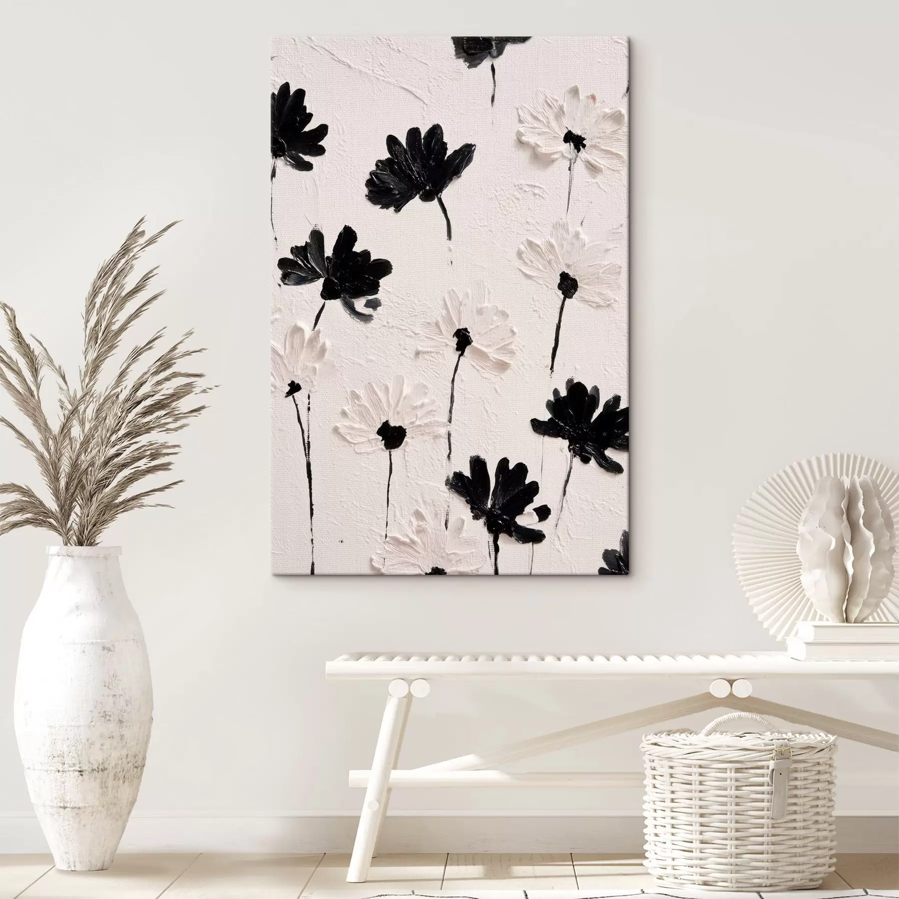 Glezna Volumetriski ziedi: impasto kompozīcija melnbaltos toņos s45247