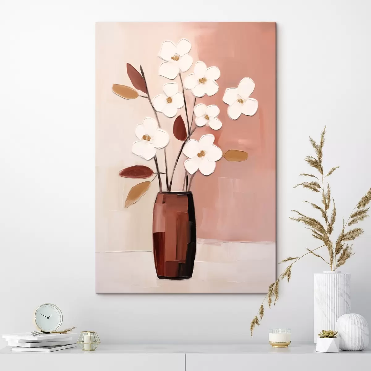 Glezna Balti ziedi tumšā vāzē: mūsdienīga ziedu glezniecība s45255