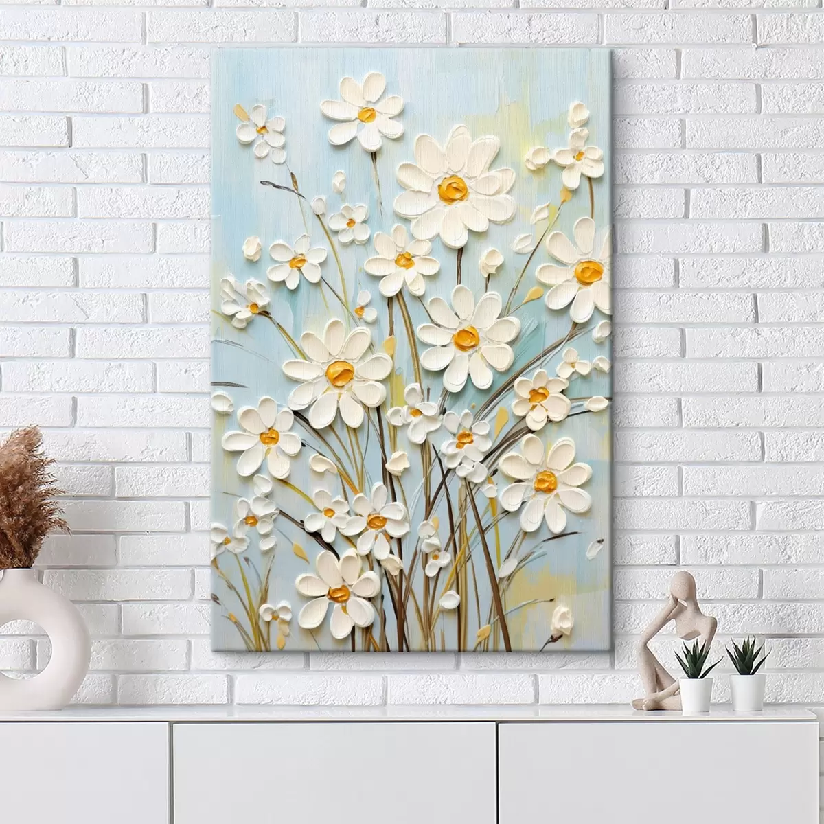 Glezna Fakturētas margrietiņas: impasto māksla ar izteiksmīgiem otas triepieniem s45266