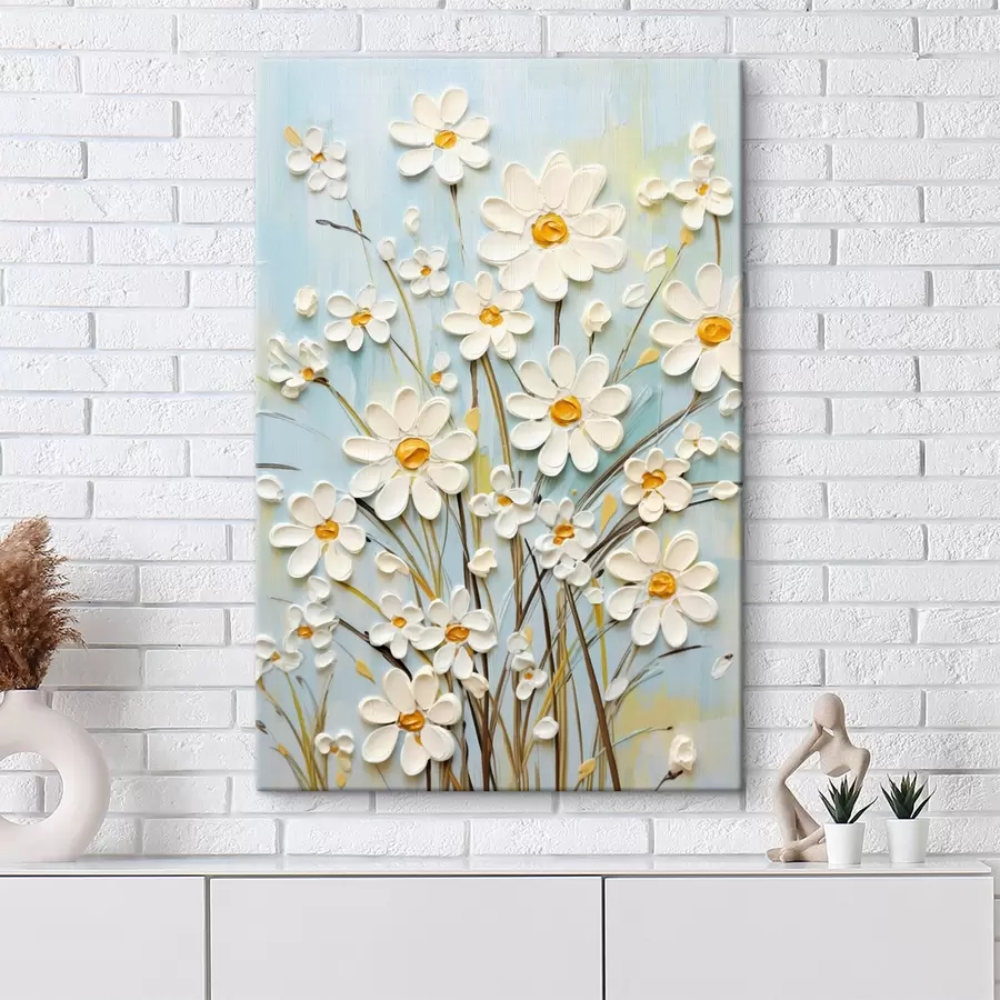 Glezna Fakturētas margrietiņas: impasto māksla ar izteiksmīgiem otas triepieniem s45266