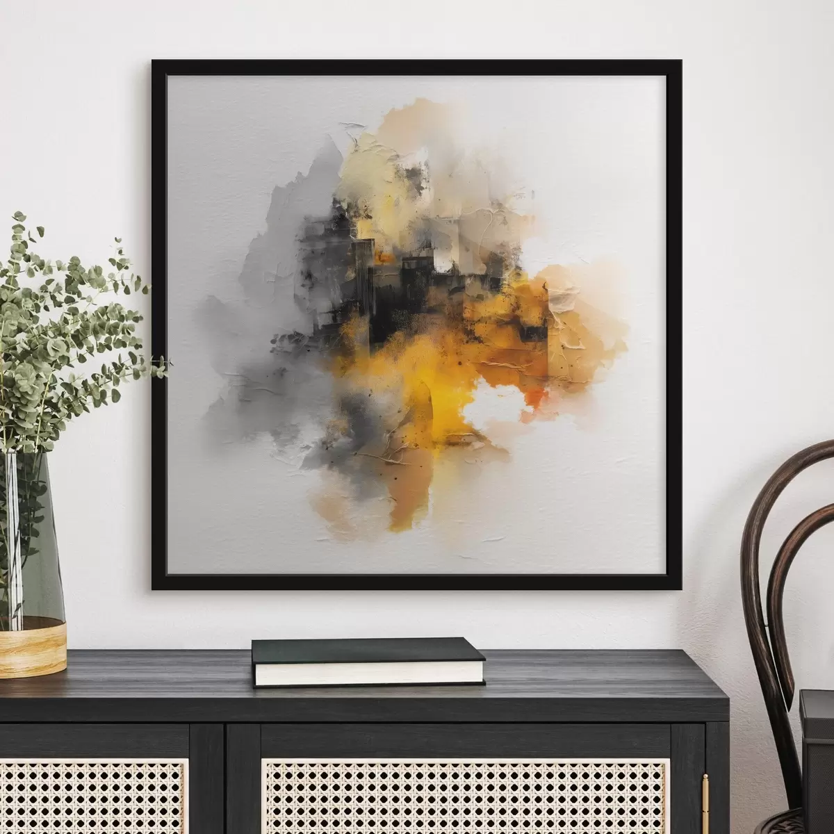 Plakāts Abstrakta kompozīcija oranžos un pelēkos toņos ar faktūru f45238