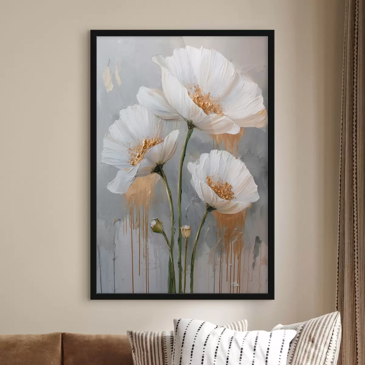 Plakāts Baltas margrietiņas: apjoma gleznojums uz zila fona f45240