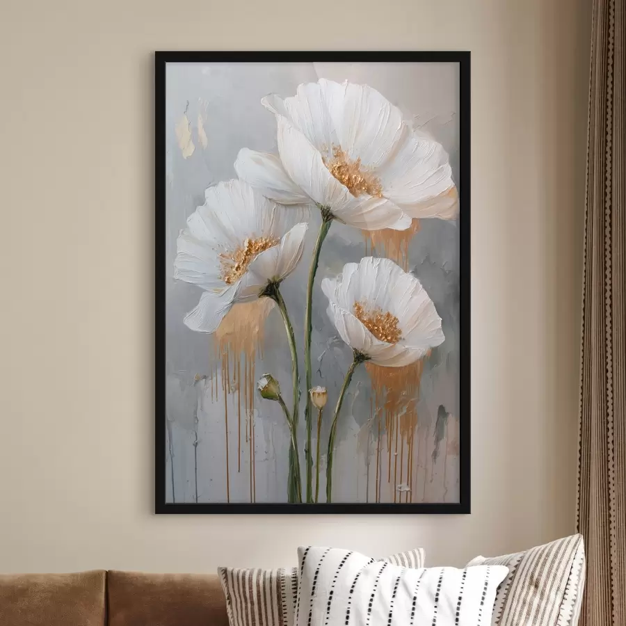 Fototapetes Baltas margrietiņas: apjoma gleznojums uz zila fona f45240