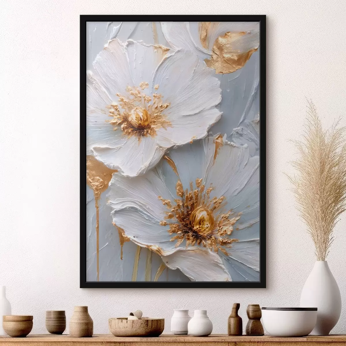 Plakāts Fakturētas margrietiņas: impasto māksla ar izteiksmīgiem otas triepieniem f45241