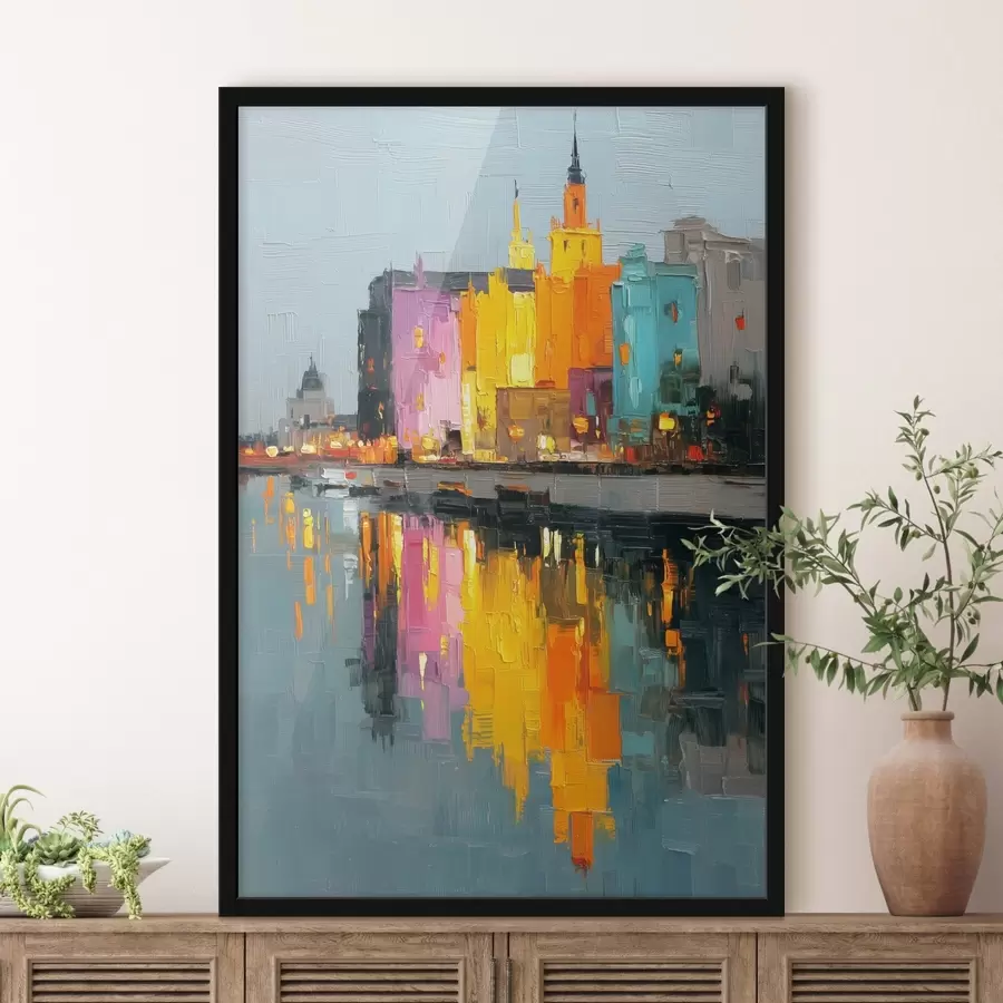 Fototapetes Pilsētas gaismas: spilgta ainava impasto stilā f45242