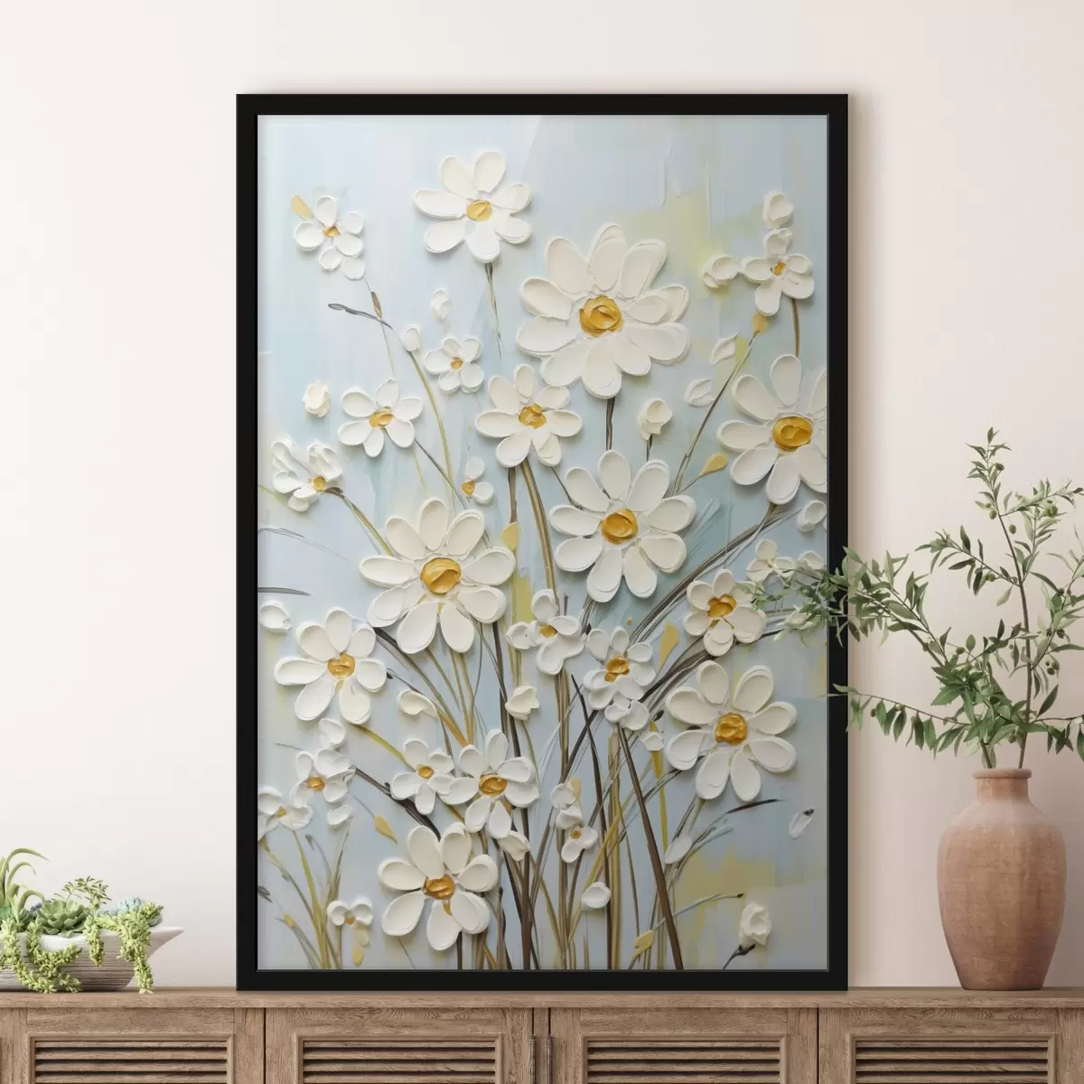 Plakāts Fakturētas margrietiņas: impasto māksla ar izteiksmīgiem otas triepieniem f45266