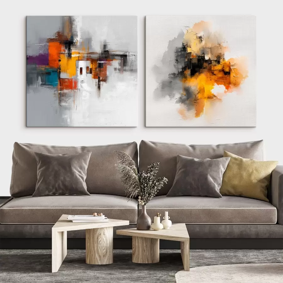 Glezna Izteiksmīga pilsēta: mākslas kompozīcija ar kontrastējošām krāsām m00566