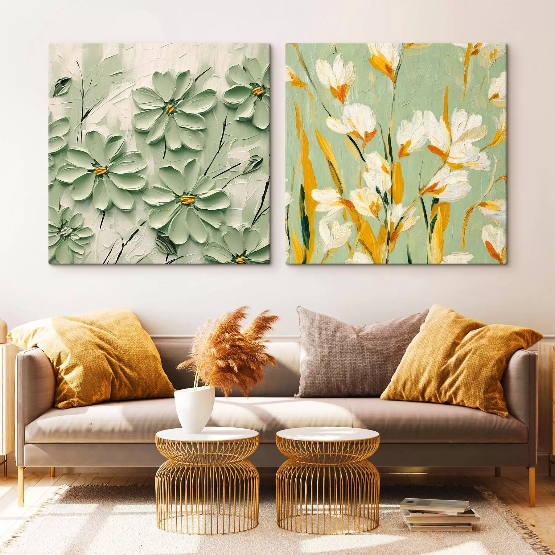 Glezna Ziedu pļava: mākslas kompozīcija ar apjomīgiem ziediem uz pasteļfona m00567