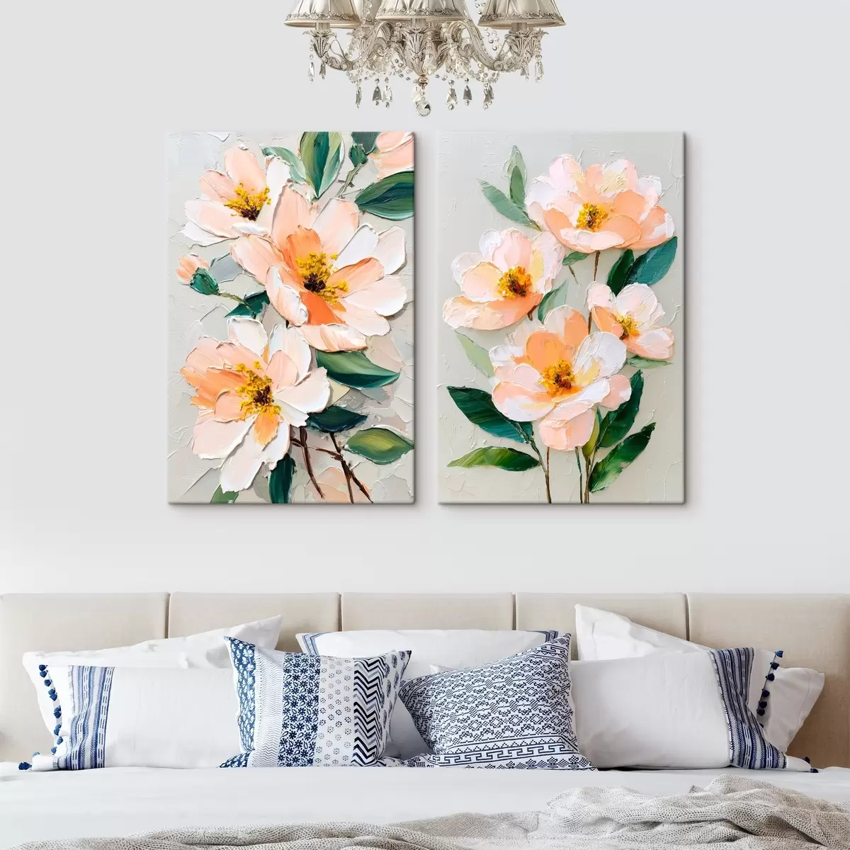 Glezna Impasta stila glezna, kurā apvienots liels pušķis un atsevišķi ziedi m00579