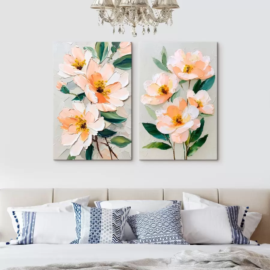 Glezna Impasta stila glezna, kurā apvienots liels pušķis un atsevišķi ziedi m00579