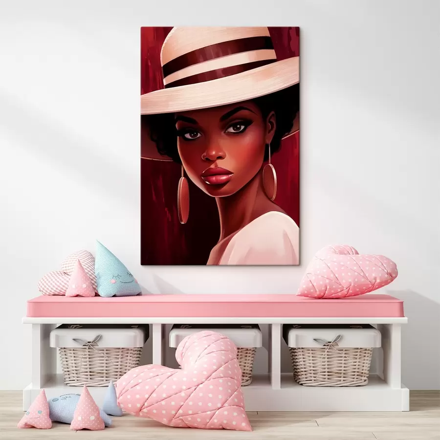 Glezna Sieviete gaišā cepurē ar apaļiem auskariem s45323