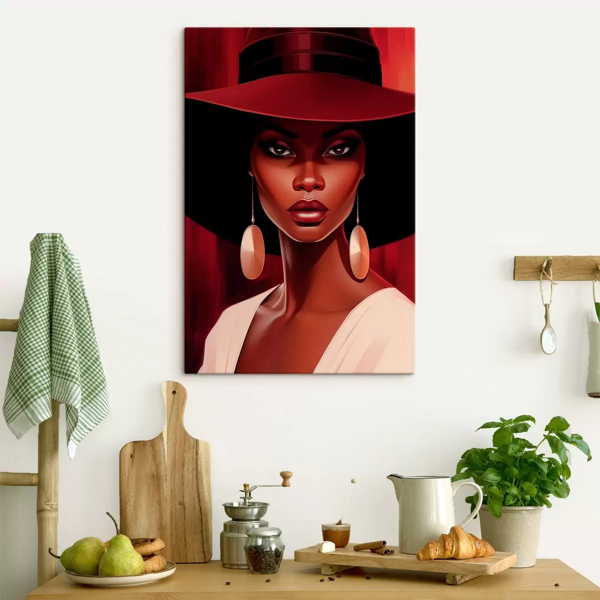 Glezna Sieviete cepurē ar apaļiem auskariem s45325