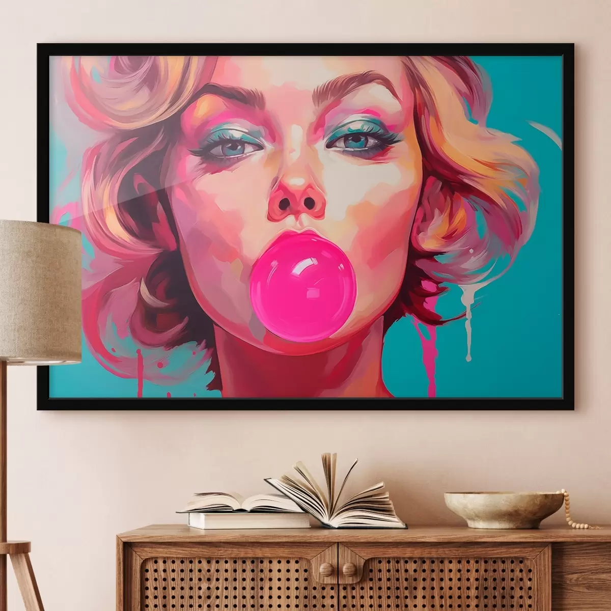 Plakāts Meitene ar rozā gumiju f45321