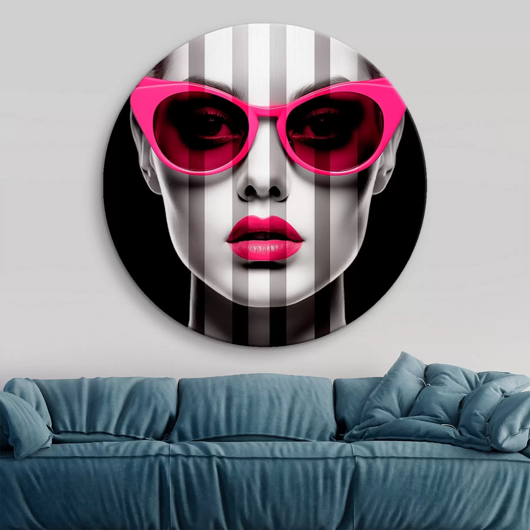 Glezna Sieviete ar rozā brillēm ar melnām un baltām svītrām r45315