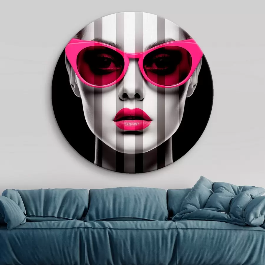 Glezna Sieviete ar rozā brillēm ar melnām un baltām svītrām r45315