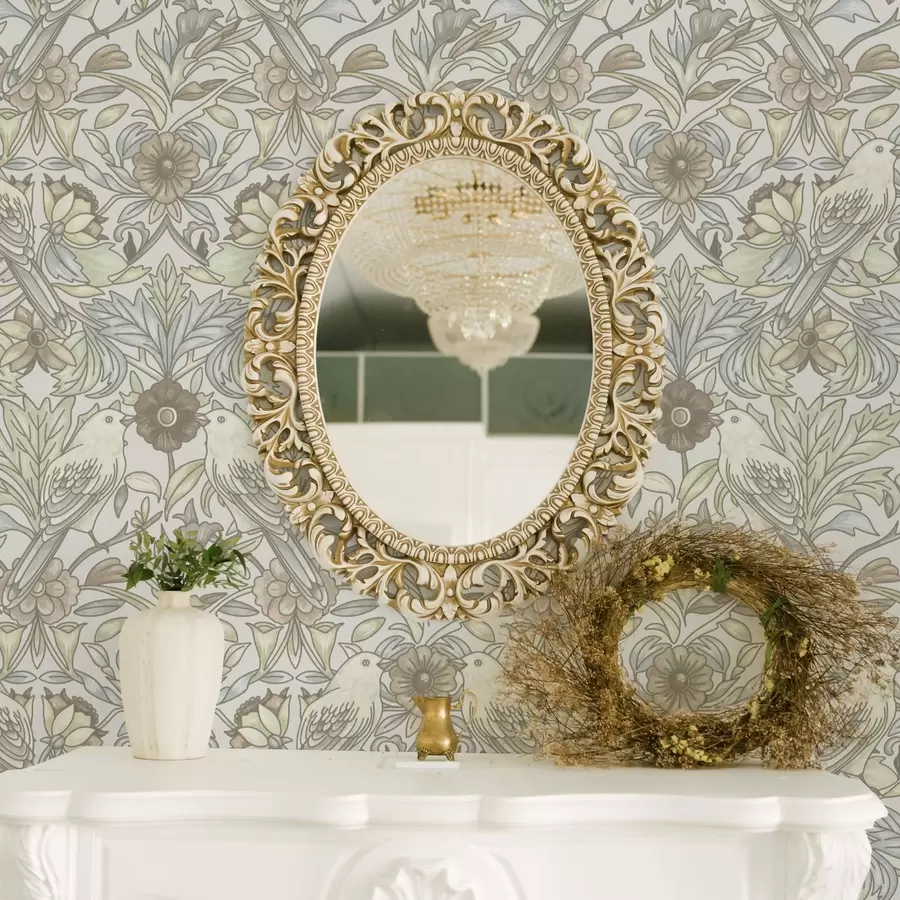 Fototapetes Jūgendstila putni un pasteļstilēti ziedi a00385