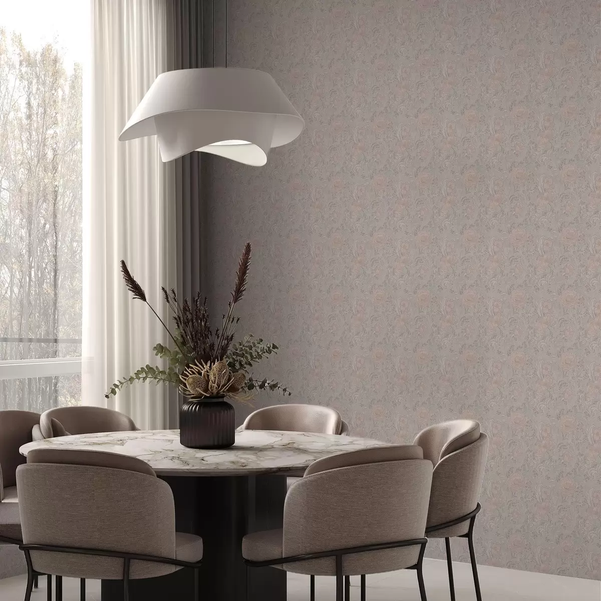 Tapetes Maigas pasteļkrāsas puķes jūgendstila stilā a00394